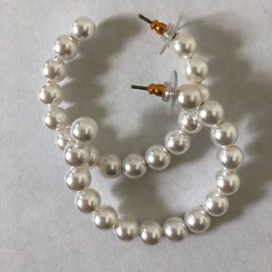 Faux Pearl Hoop Earrings